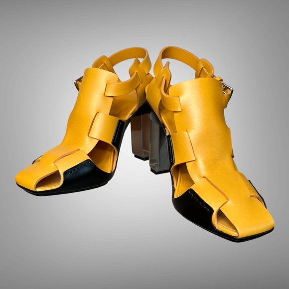 HERMES CALF LEATHER YELLOW MANGO REMIX SANDAL SHOES EU 40 HEELS - Picture 2 of 13